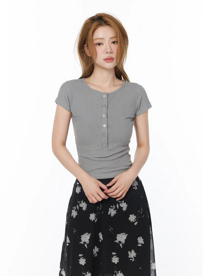 Casual Ribbed Button-Up Top CY508