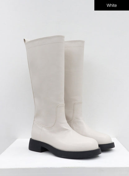 Basic Round Toe Wide Long Boots OS19