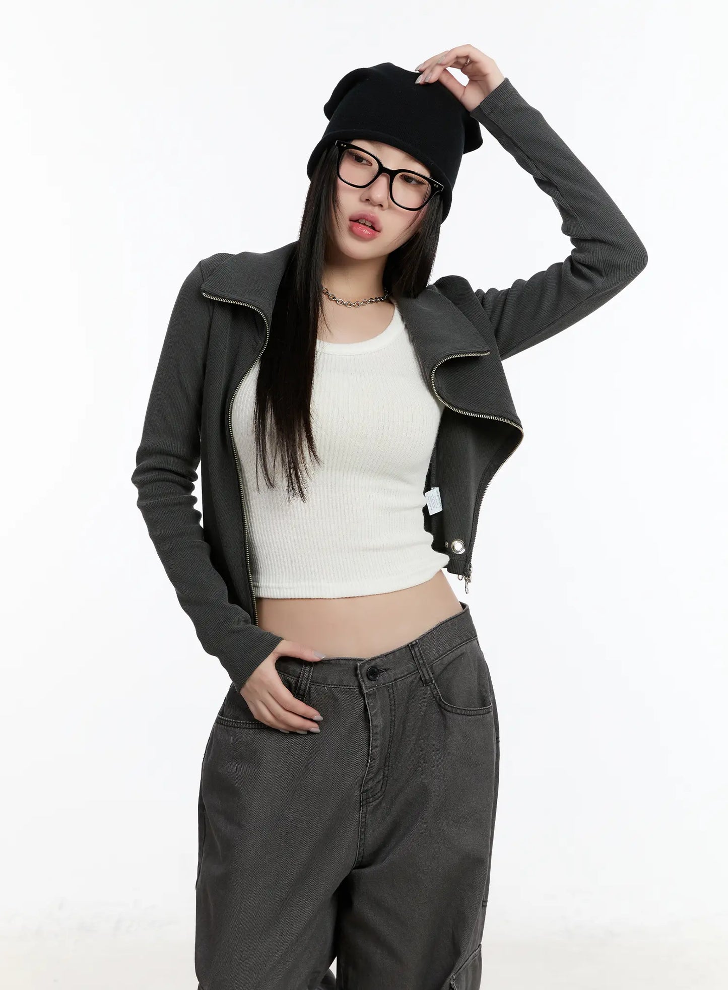 Asymmetric Zip Crop Jacket CM511