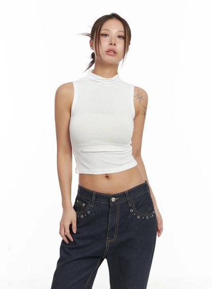 Basic Bock Neck Crop Tank CJ512