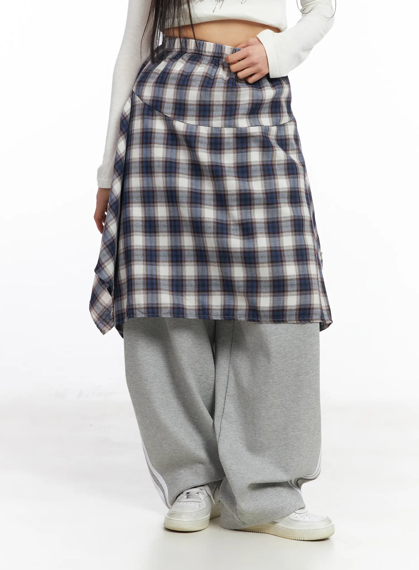 Asymmetric Plaid Midi Skirt CF506
