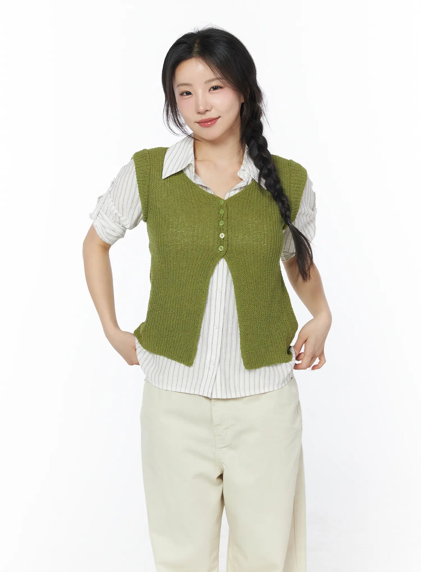 Button Knit Sleeveless Cardigan CY522
