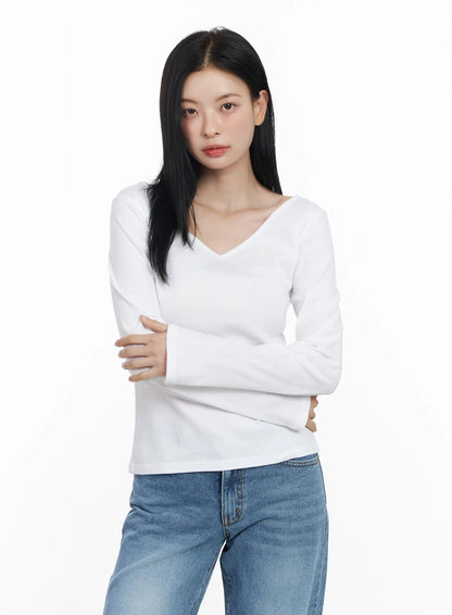 Basic V-Neck Long Sleeve Tee CJ519