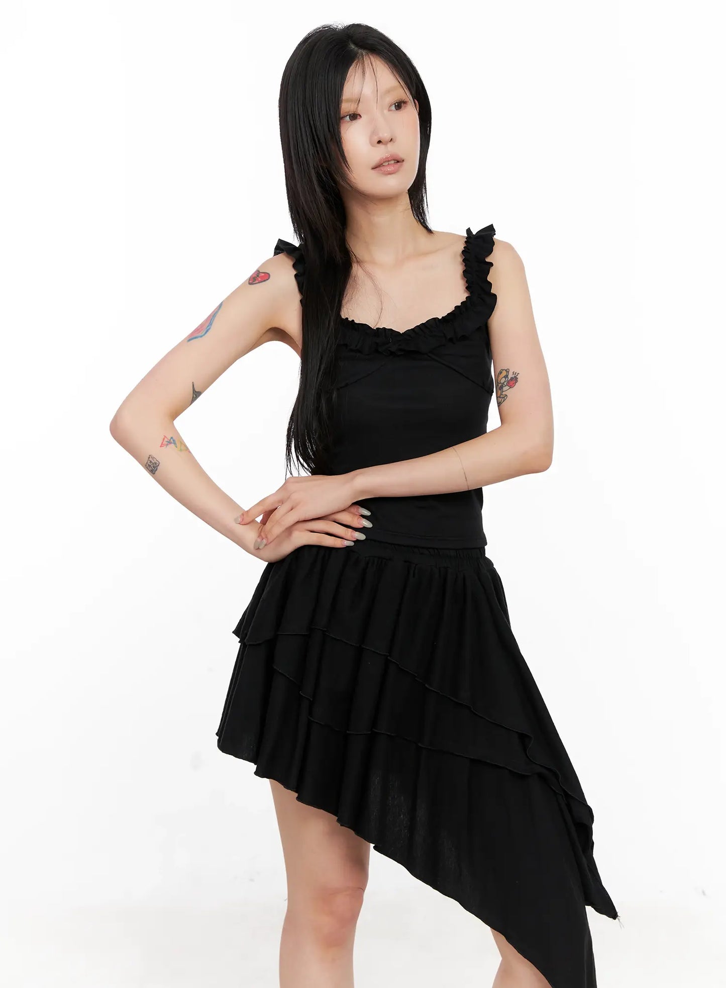 Asymmetric Ruffle Sleeveless Top CL528