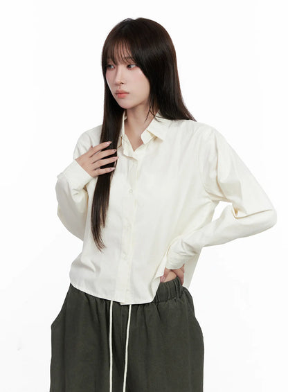 Button-Up Long Sleeve Crop Top CO520