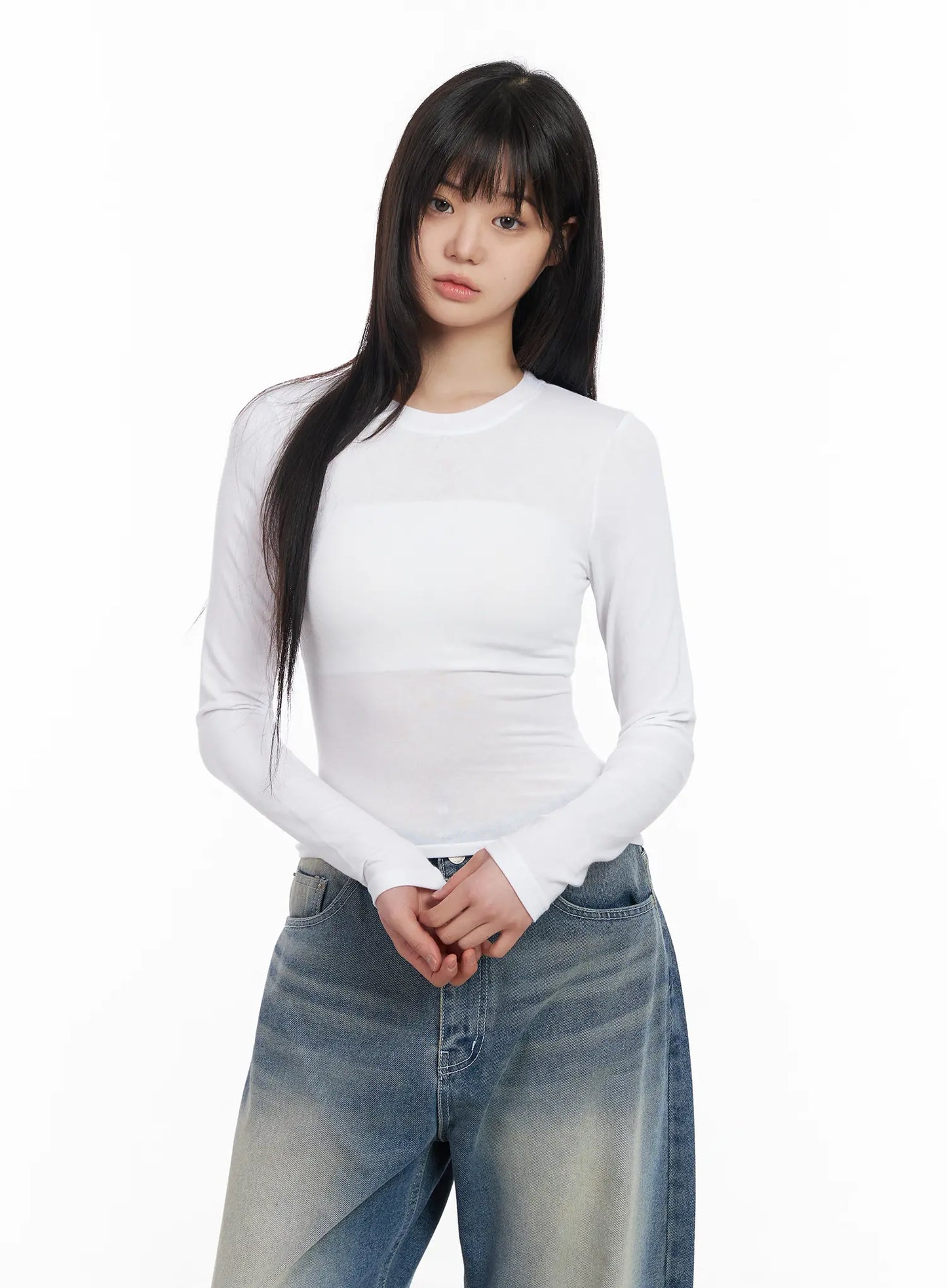 Basic Round Neck Crop Long Sleeve Tee CM512
