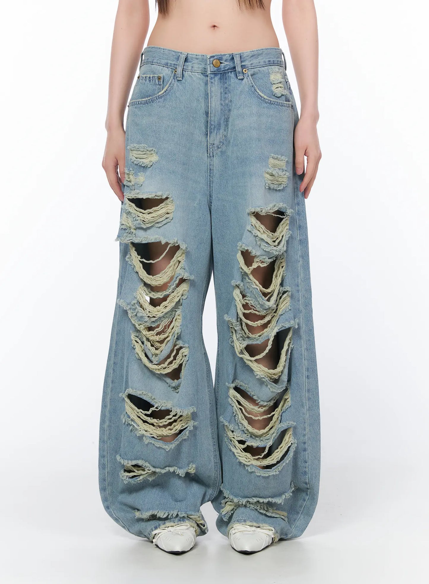 Clementine Distressed Wide Leg Jeans CA528