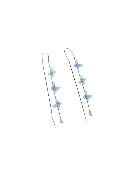 Blue Butterfly Drop Threader Earrings CC0608