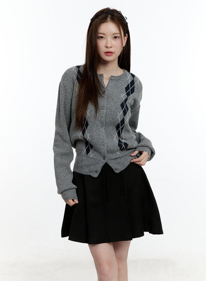 Cashmere-Blend Argyle Buttoned Cardigan CM521
