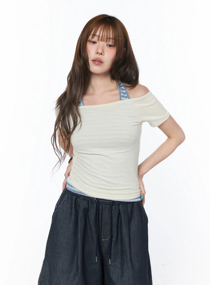 Basic Off-Shoulder Short Sleeve Tee CY529