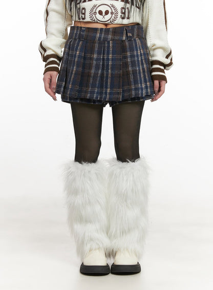 Checkered Winter Pleated Mini Skirt CJ516