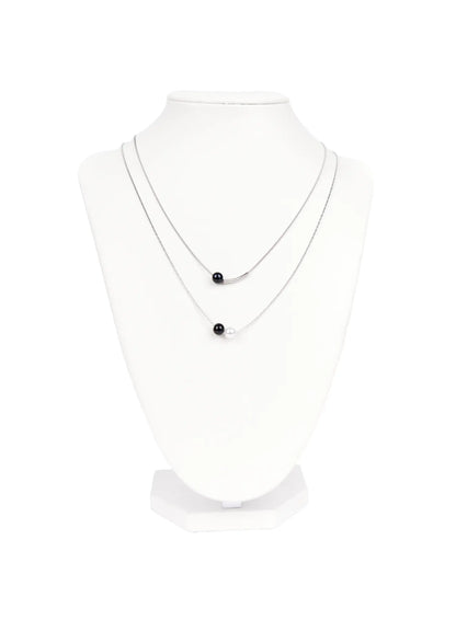 Black Faux Pearl Layered Necklace CA527
