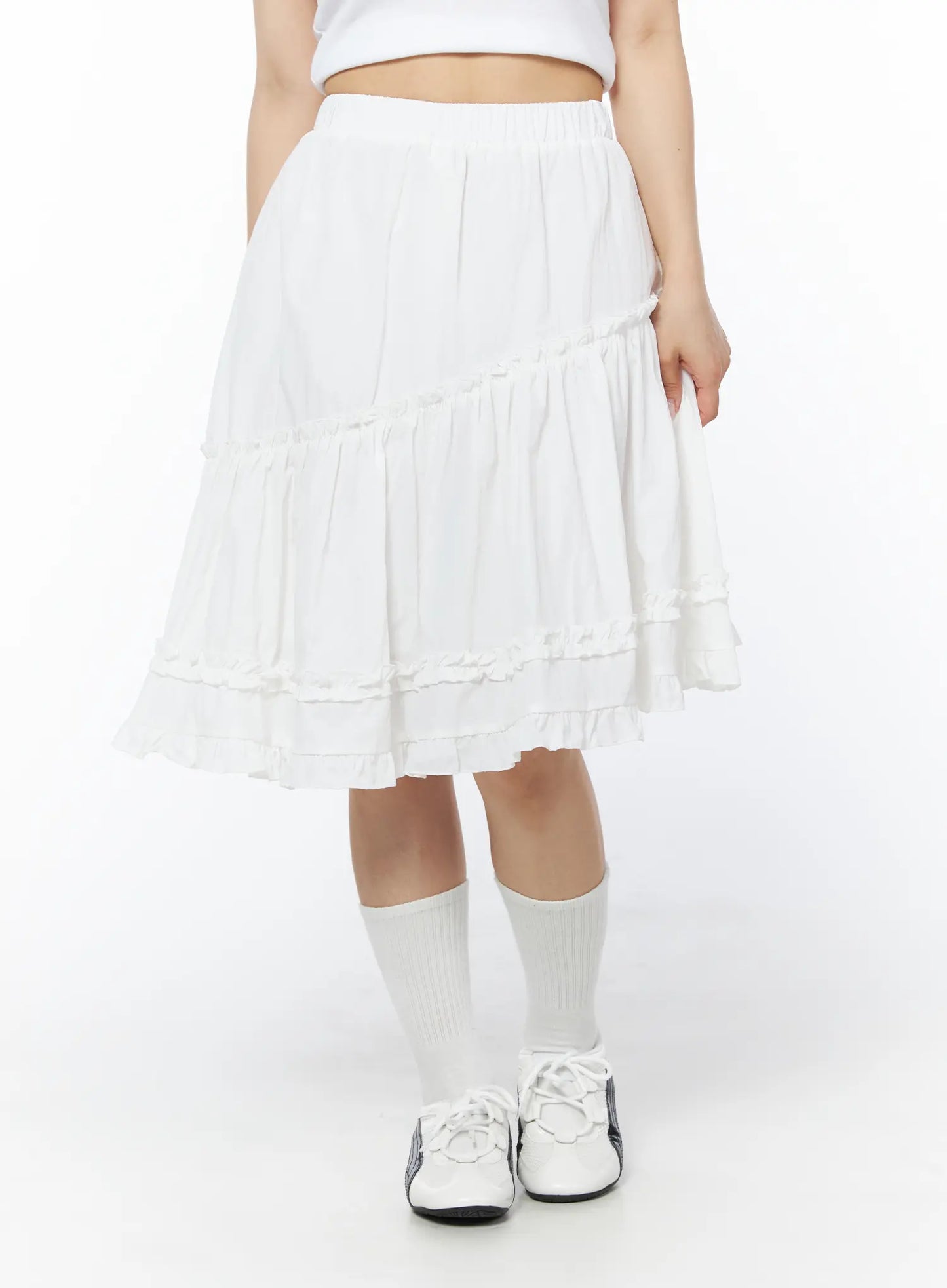 Asymmetric Frill Trim Midi Skirt CD805
