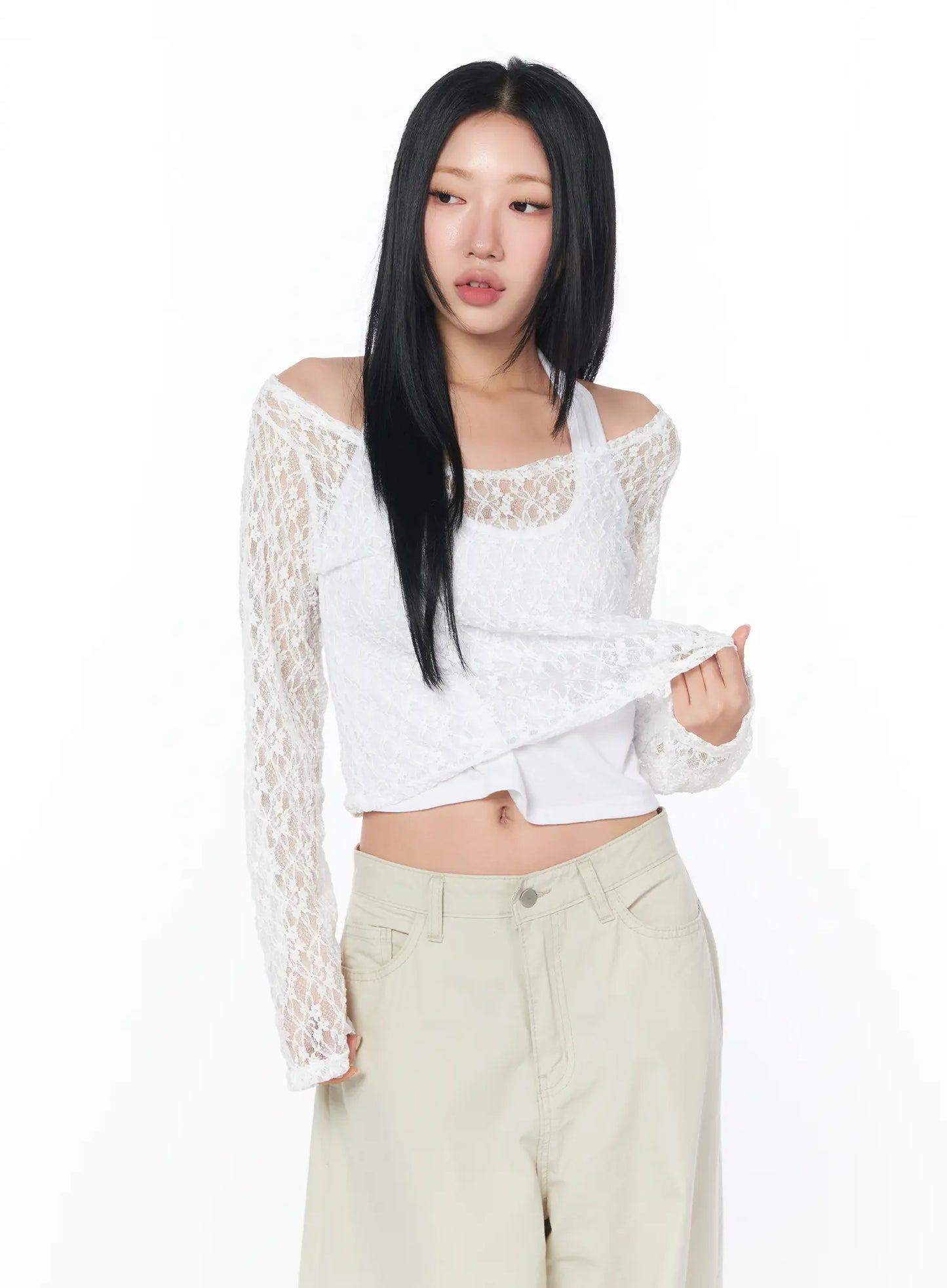 Chic Sheer Lace Top Set CY512