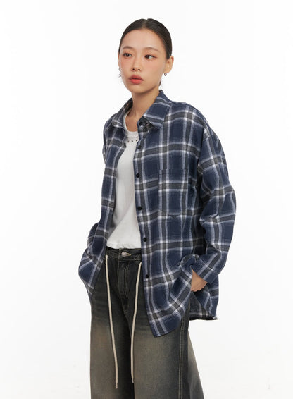 Checkered Collared Button-Up Blouse CD410