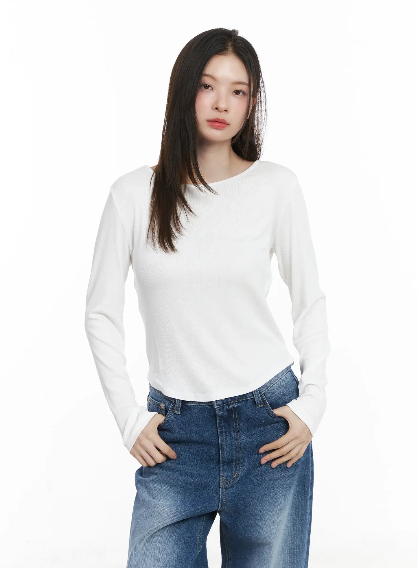 Basic Boat Neck Long Sleeve Top CJ506