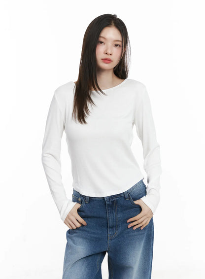 Basic Boat Neck Long Sleeve Top CJ506