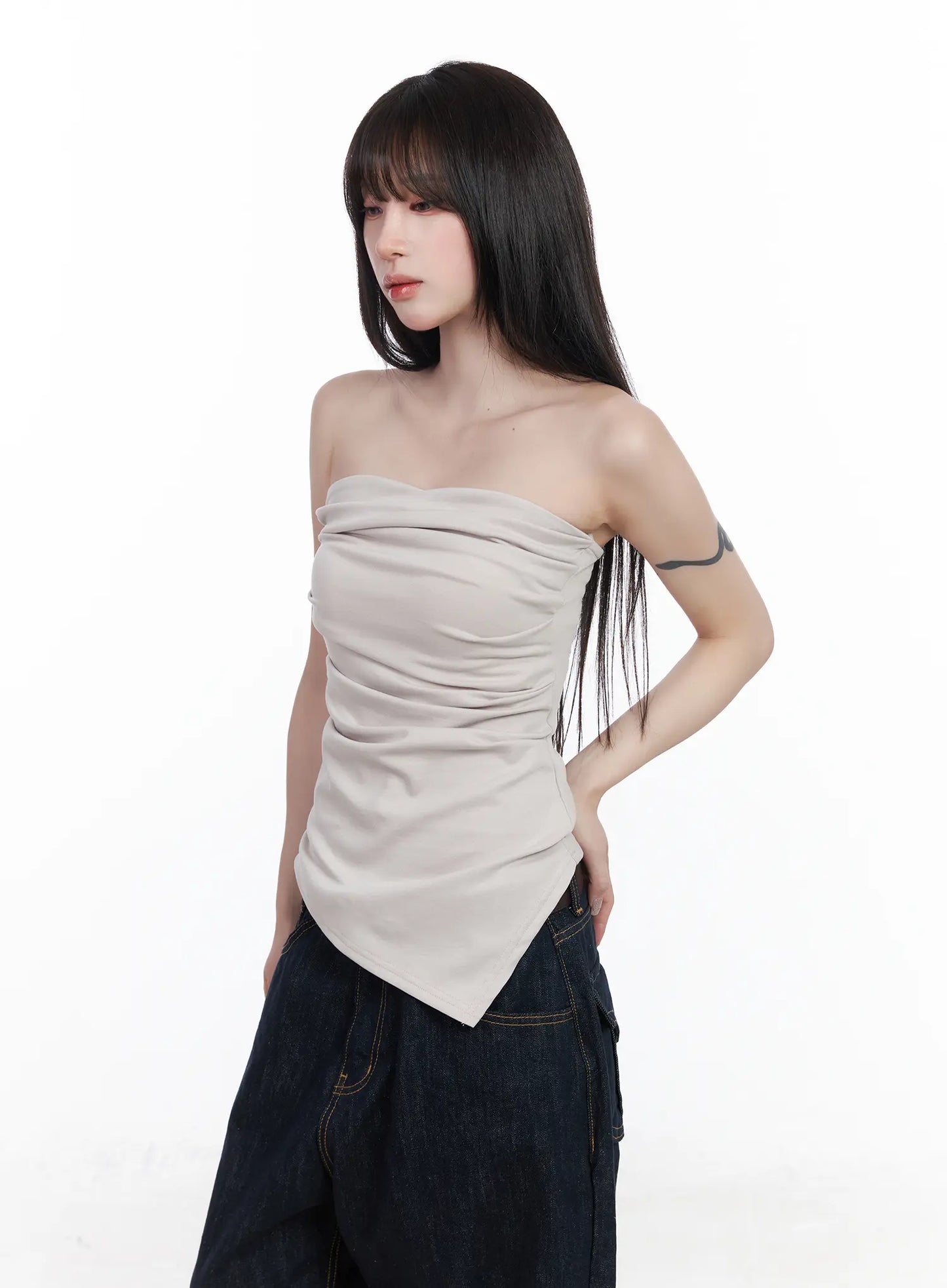 Asymmetric Shirred Tube Top CF523