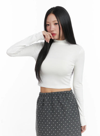 Basic Mock Neck Long Sleeve Crop Top CD529