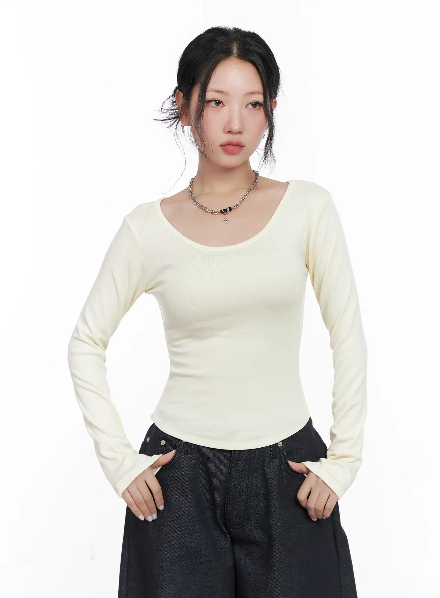 Asymmetrical Crop Long Sleeve Top CN514