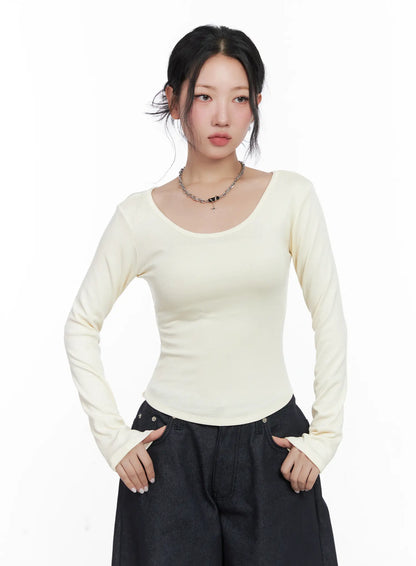 Asymmetrical Crop Long Sleeve Top CN514