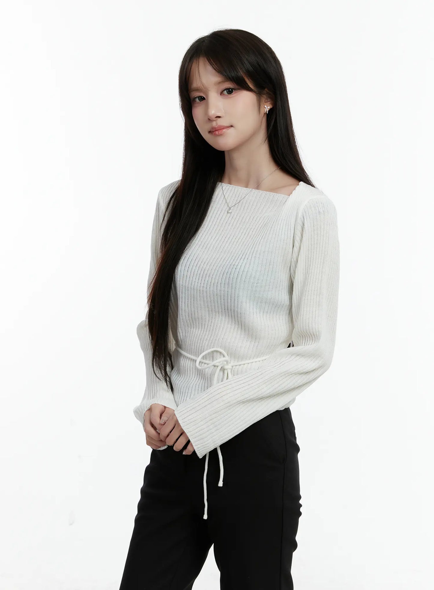 Asymmetrical Boat Neck Knit Top CD523