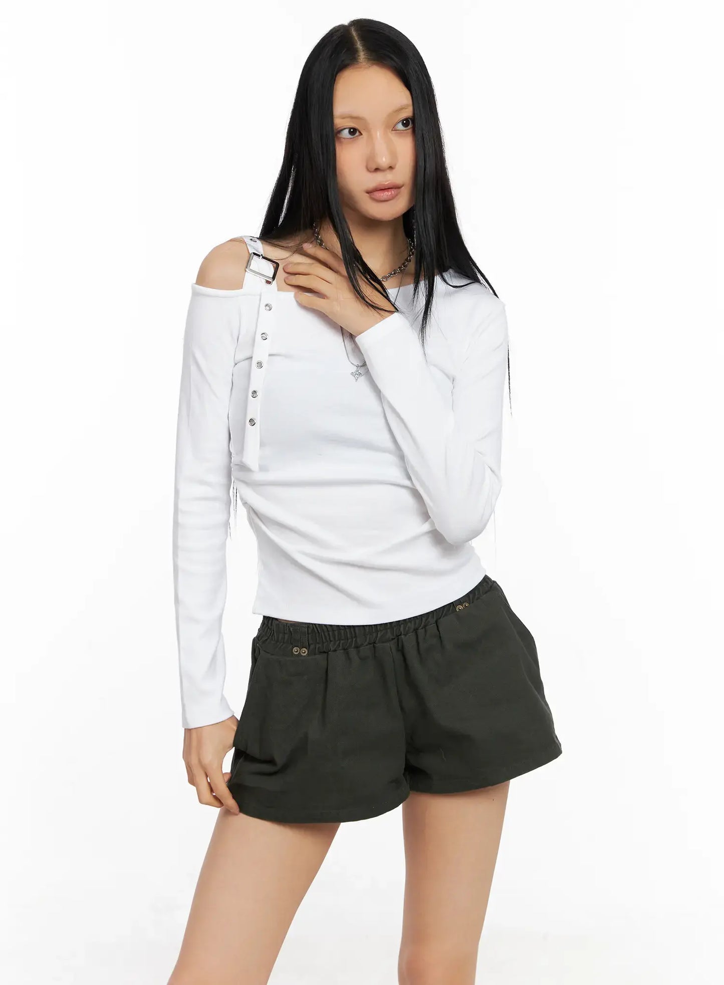 Asymmetric Strap Long Sleeve Top CO529