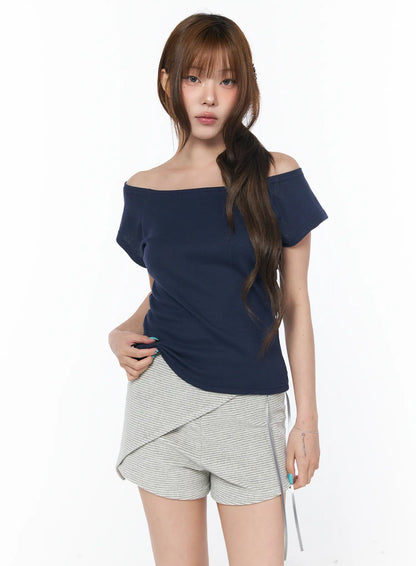 Casual Boat Neck Short Sleeve Tee CY529