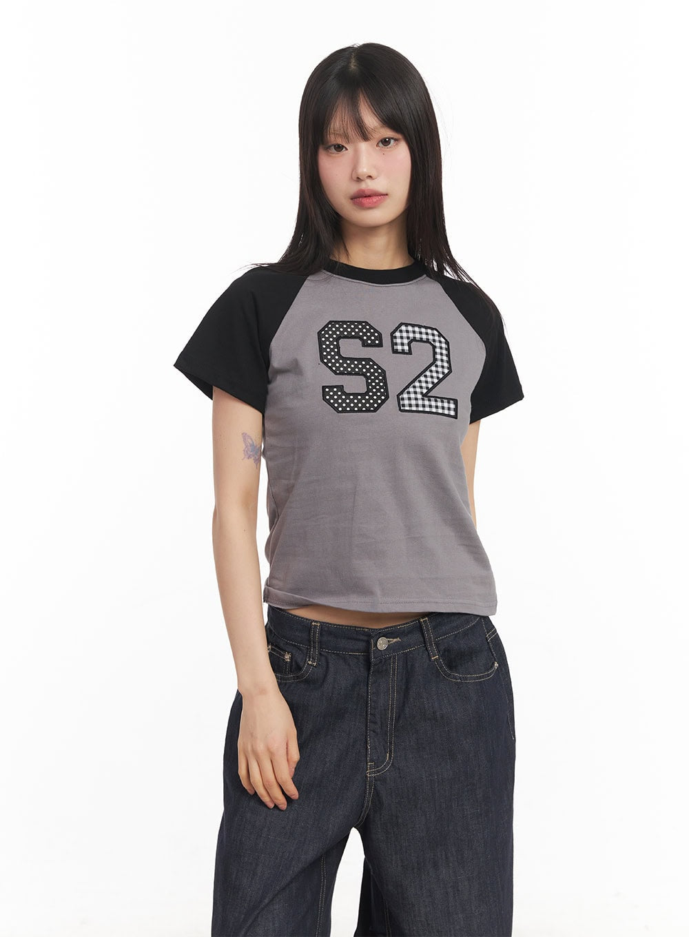 Check Embroidered Crop Top CA522