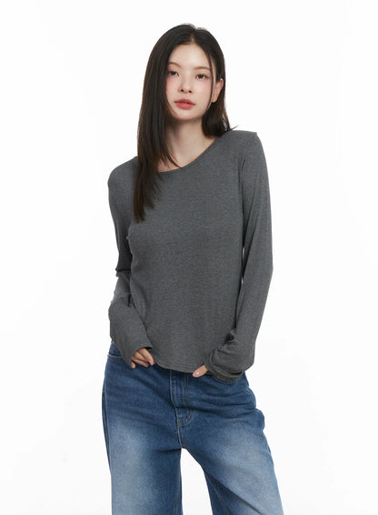 Basic Boat Neck Long Sleeve Top CJ506