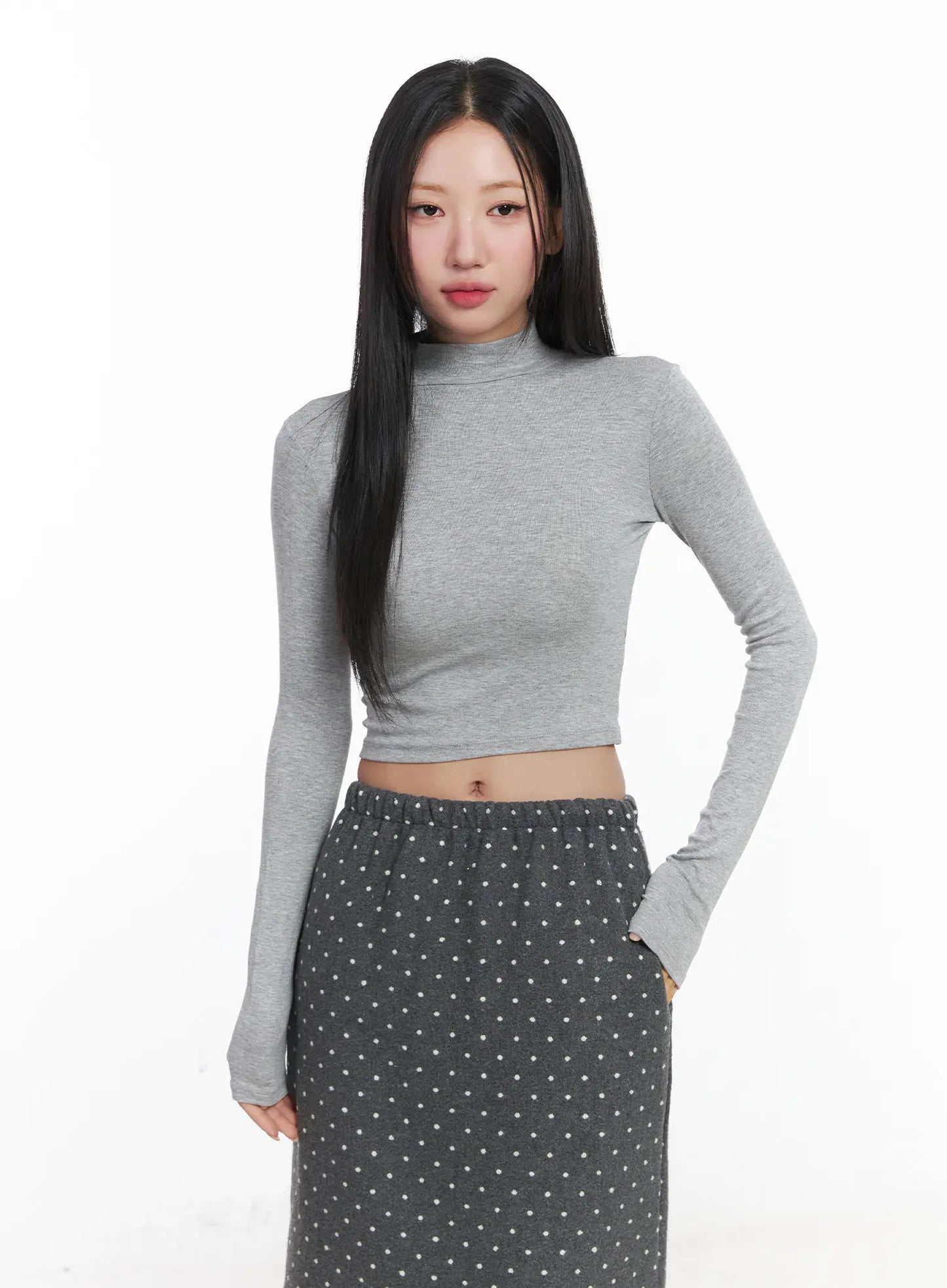 Basic Mock Neck Long Sleeve Crop Top CD529