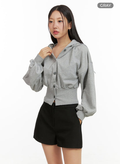 Buttoned Crop Sweat Hoodie OU411