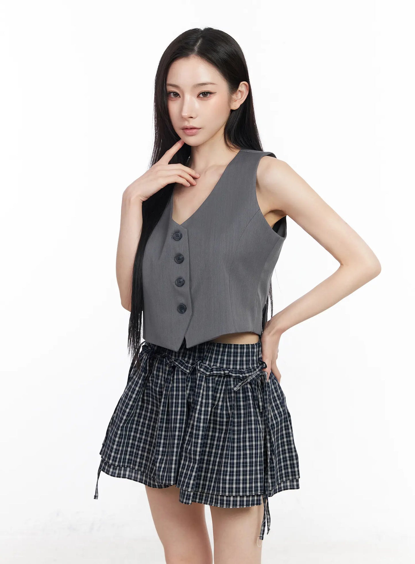 Buttoned Back Belted Crop Vest CM519