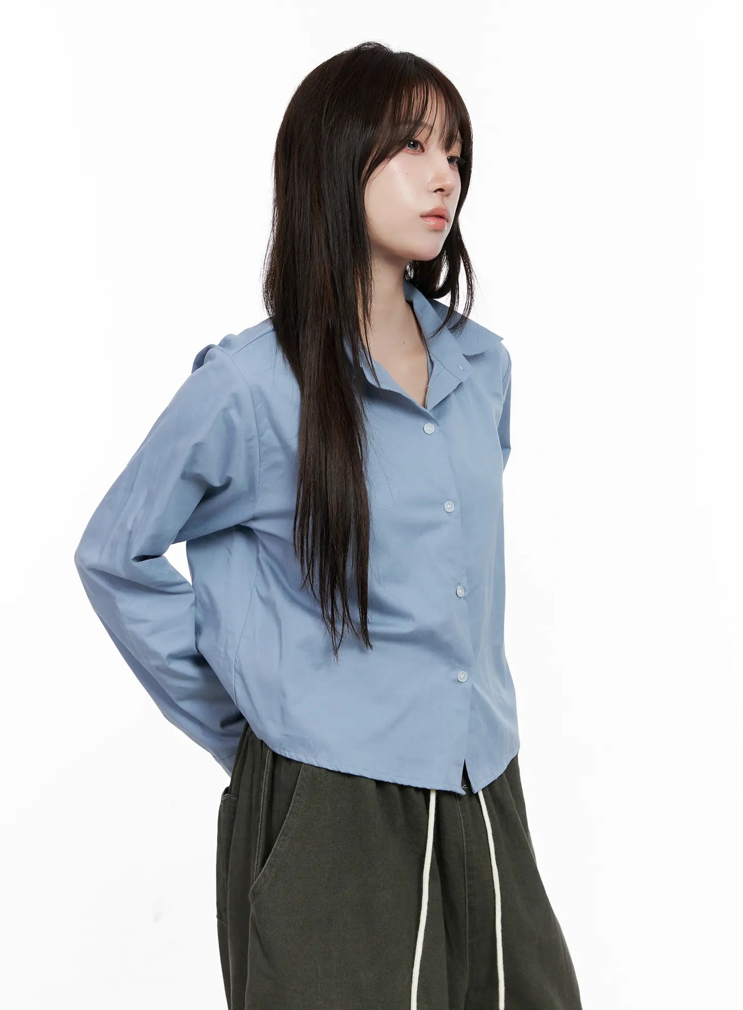 Button-Up Long Sleeve Crop Top CO520
