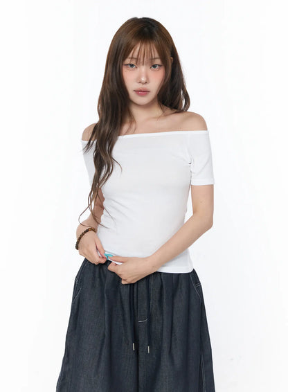 Basic Off-Shoulder Short Sleeve Tee CY529