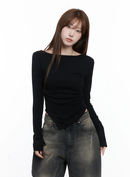 Asymmetric Hem Long Sleeve Top CG529