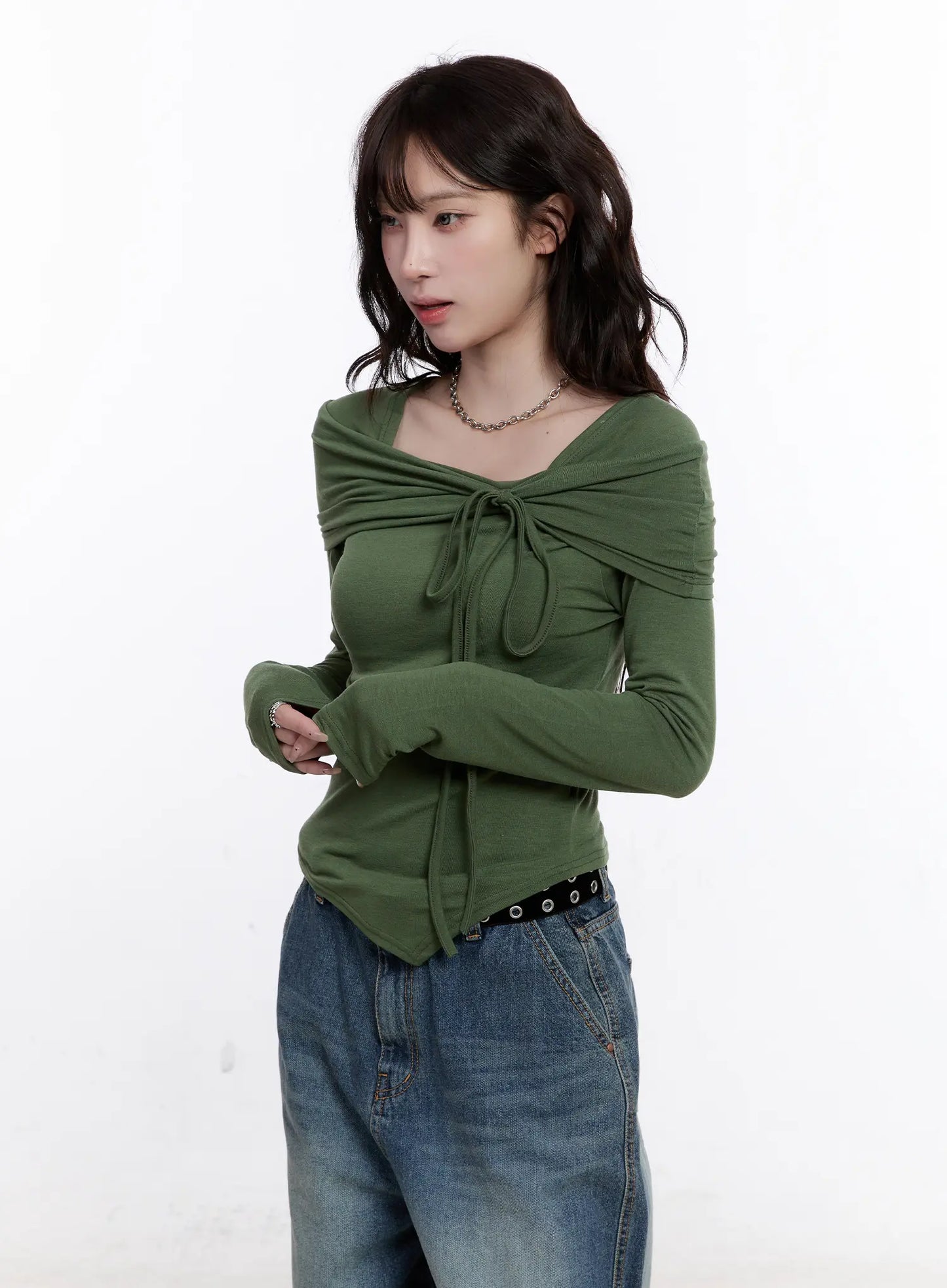 Asymmetrical Tie Detail Long Sleeve Top CO501