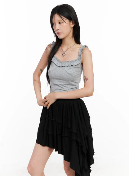 Asymmetric Ruffle Sleeveless Top CL528