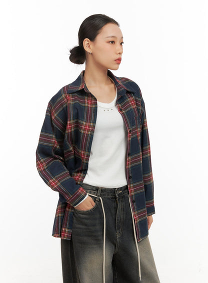 Checkered Collared Button-Up Blouse CD410