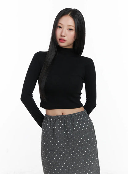 Basic Mock Neck Long Sleeve Crop Top CD529