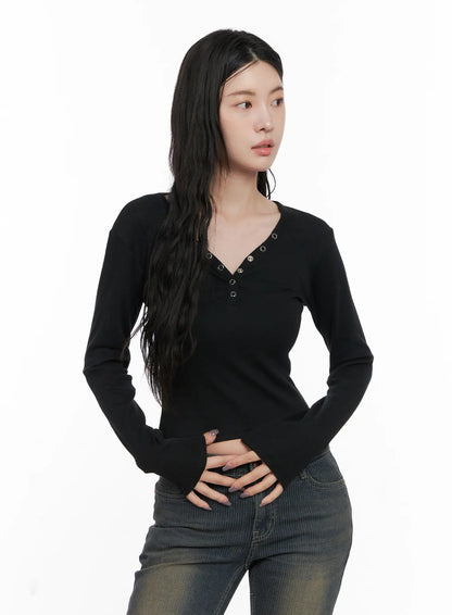 Casual V-Neck Crop Long Sleeve Shirt CN512
