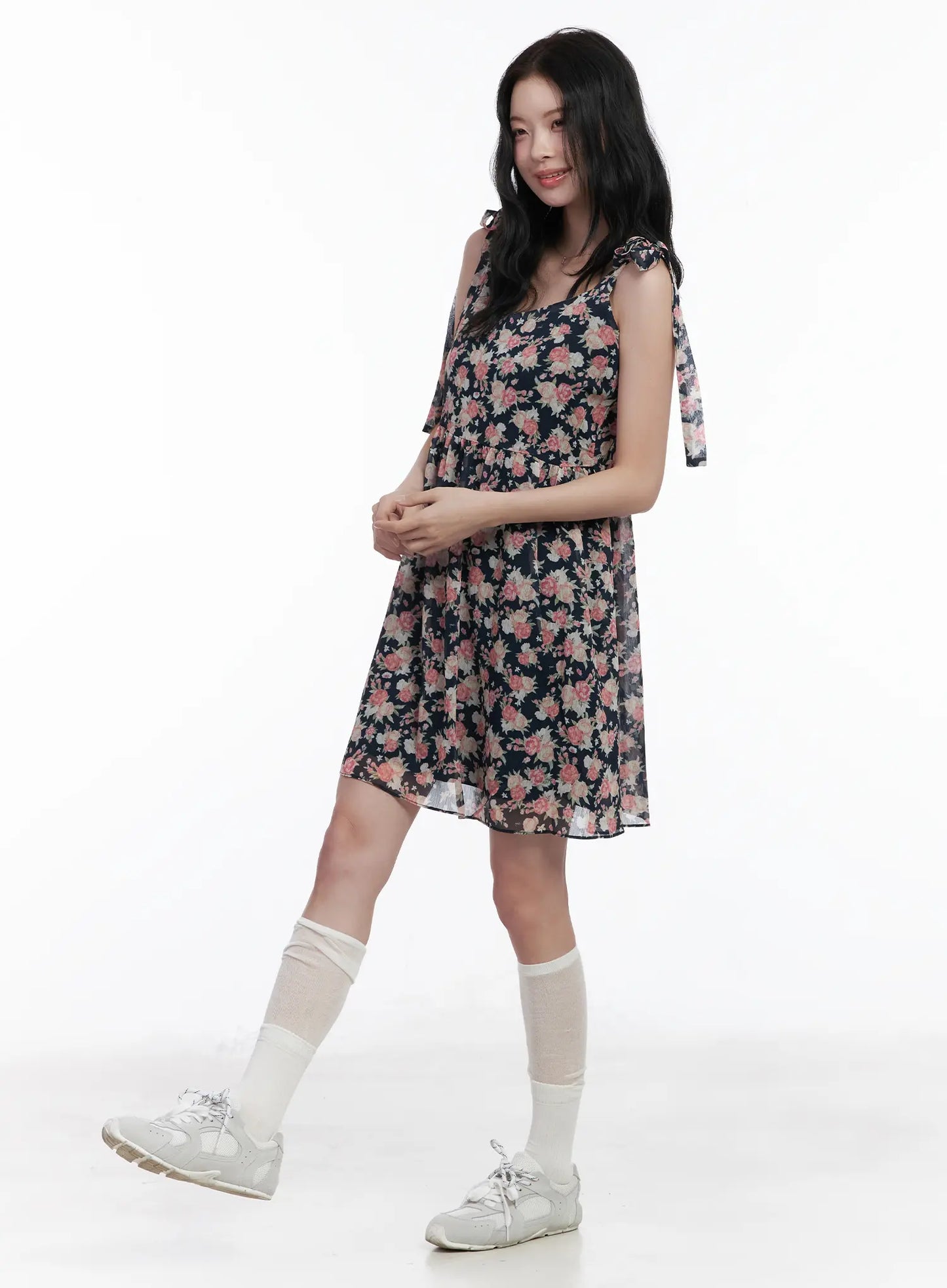 Chiffon Floral Tie Strap Mini Dress CA509