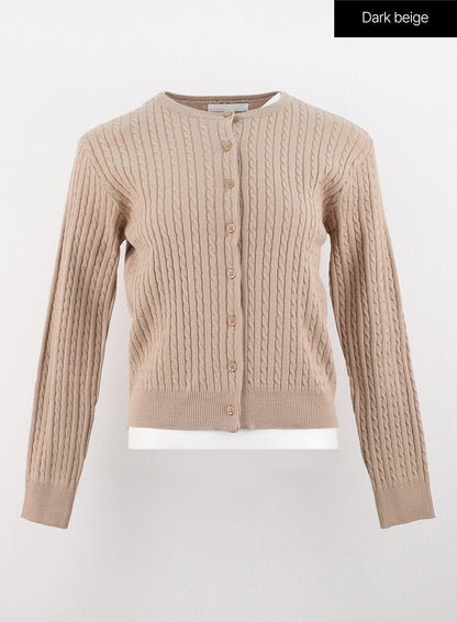 Cable Knit Round Neck Cardigan OS305