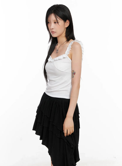 Asymmetric Ruffle Sleeveless Top CL528