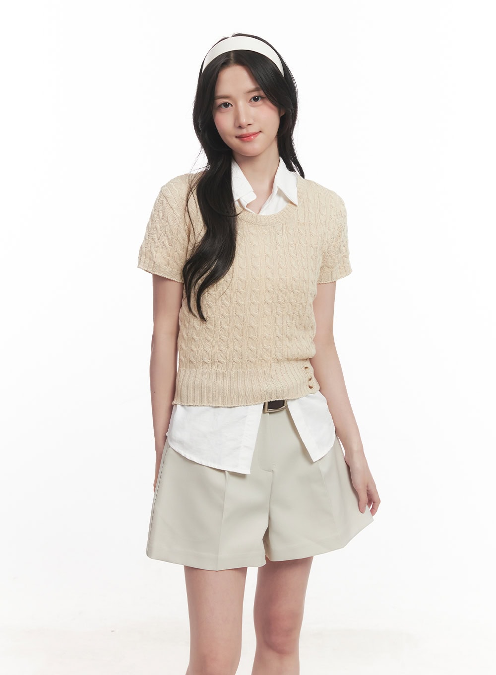 Cable Knit Short Sleeve Sweater CA510
