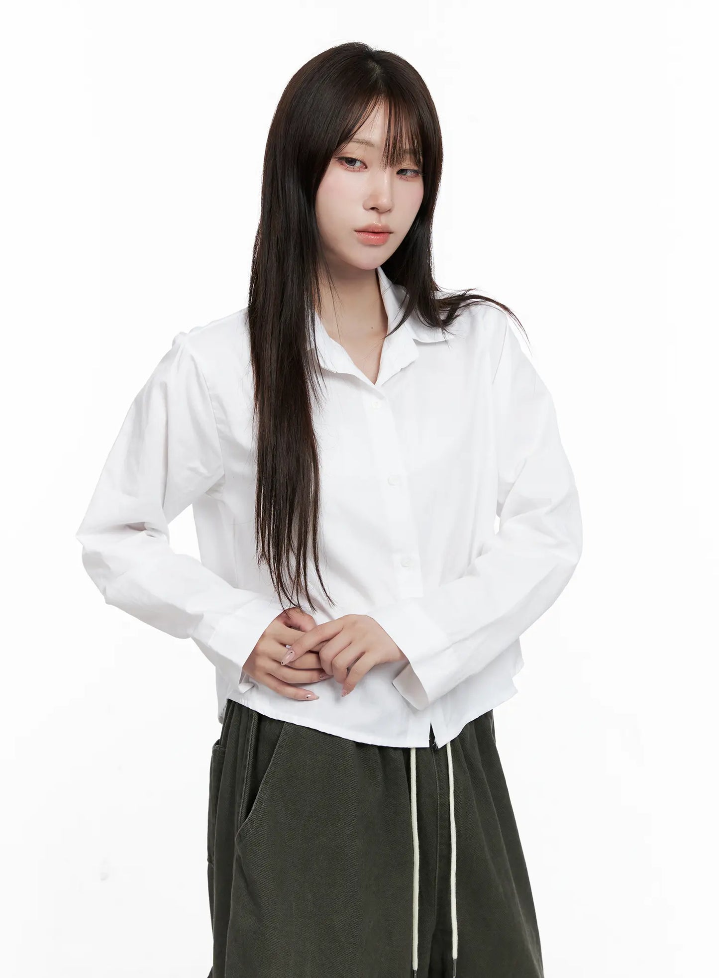 Button-Up Long Sleeve Crop Top CO520