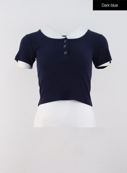 Buttoned U-Neck Crop Tee OG318