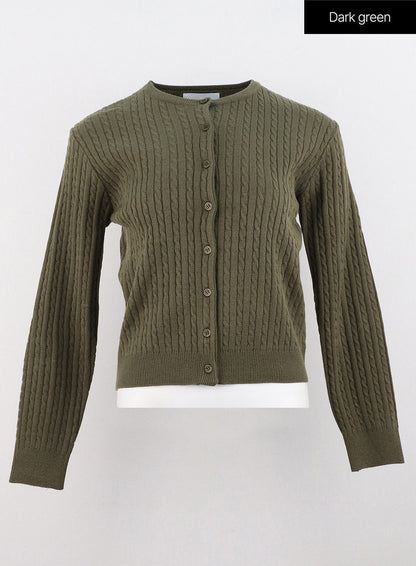 Cable Knit Round Neck Cardigan OS305