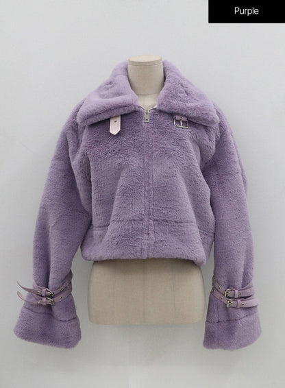 Buckle Soft Fur Crop Shearling Jacket BN04