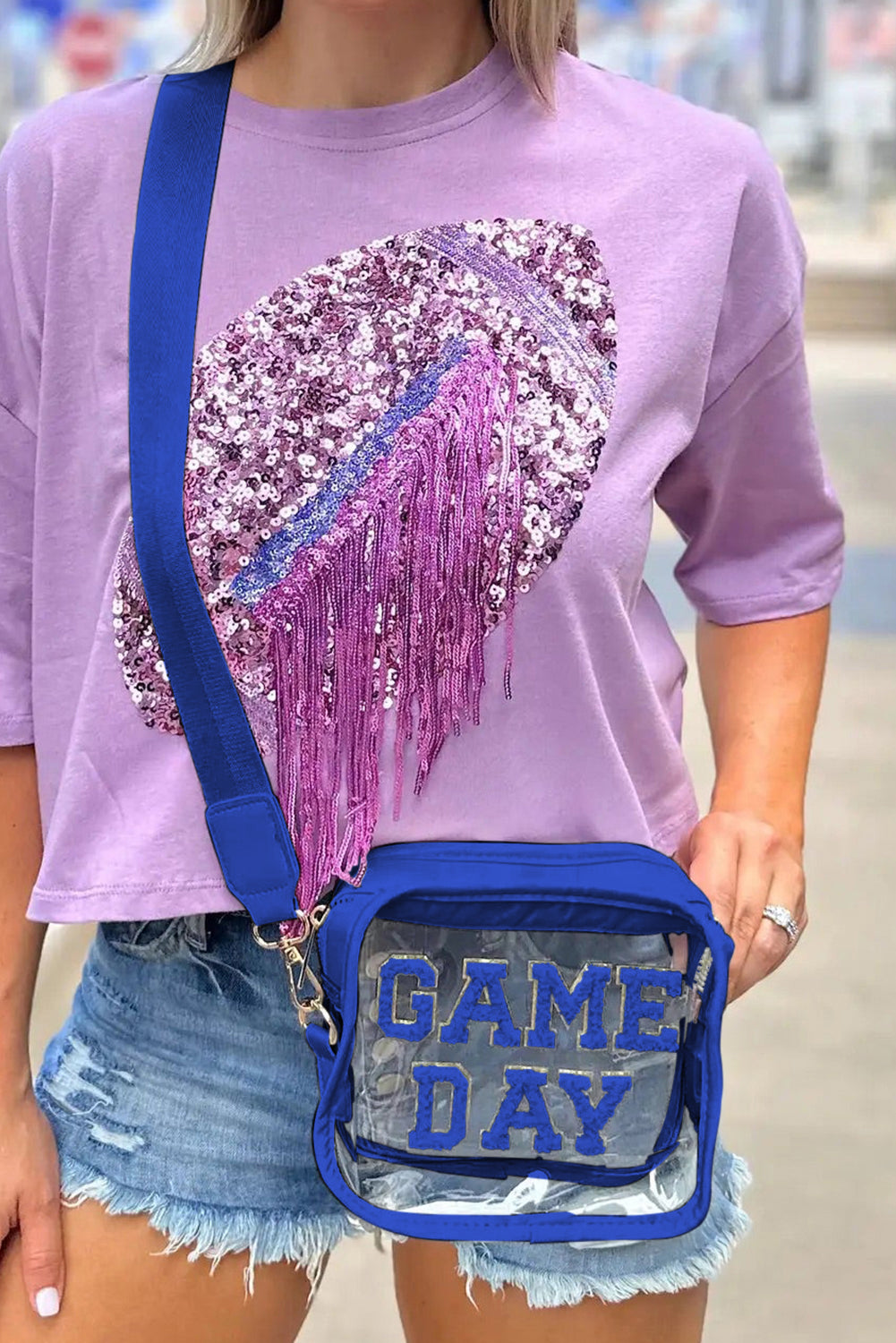 Black Chenille GAME DAY Pattern Clear Shoulder Bag